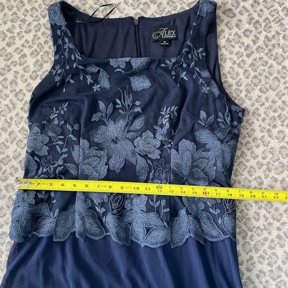 Alex Evenings Floral Embroidered Maxi 2 Piece Evening Dress Gown in Navy NWT - Picture 9 of 15